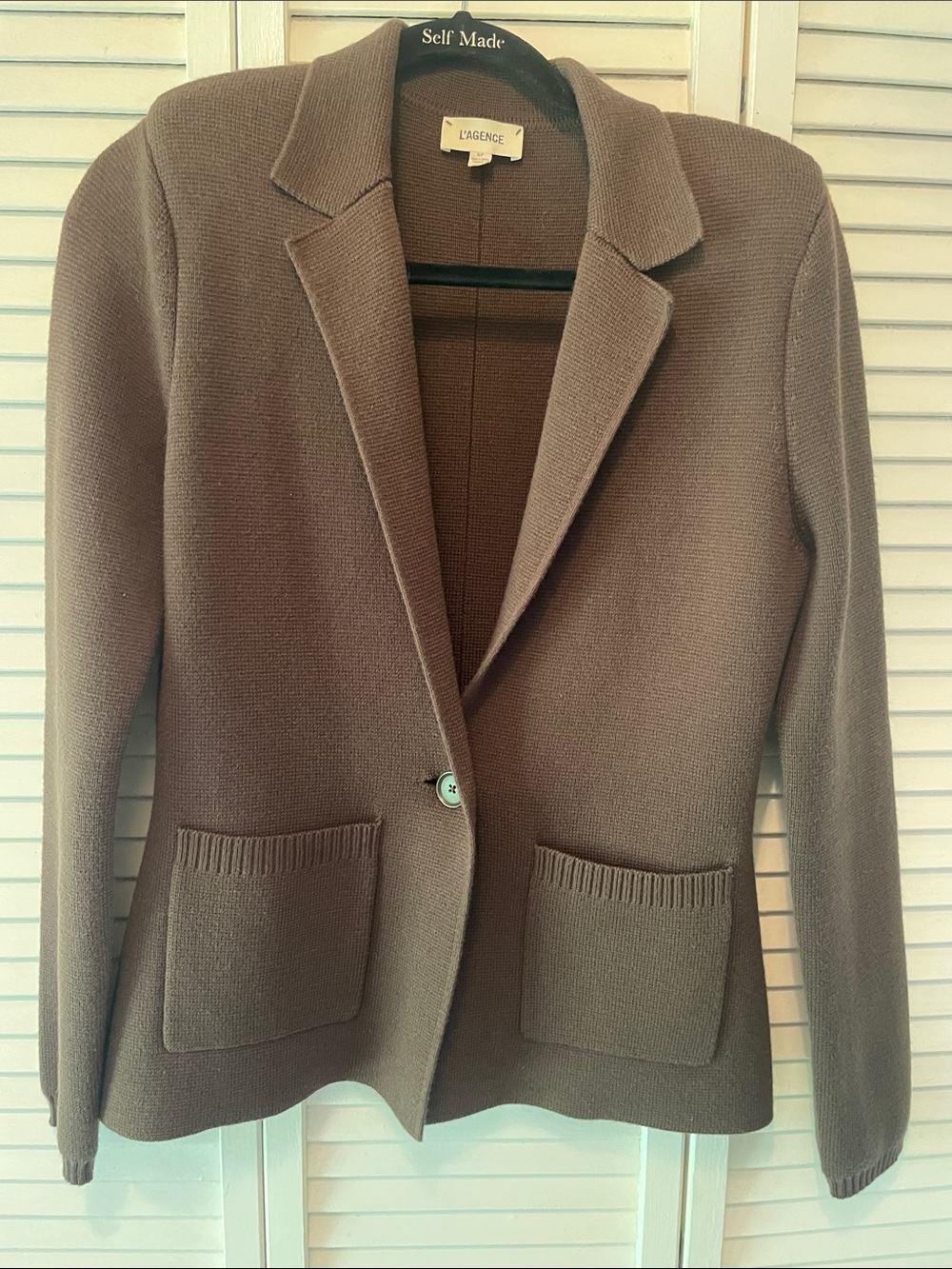 L'AGENCE Brown Knit Single-Button Blazer